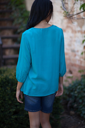 Ella Boho Peasant Top - Turquoise