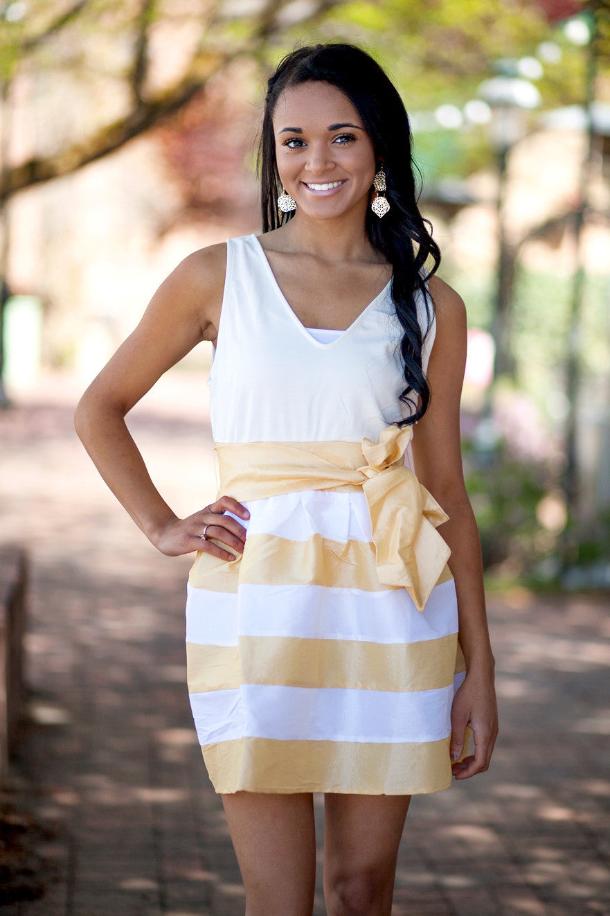 Kensington Striped Party Dress - Yellow