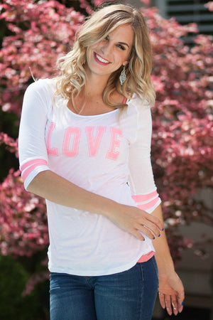 Love Baseball Tee - White/NeonPink