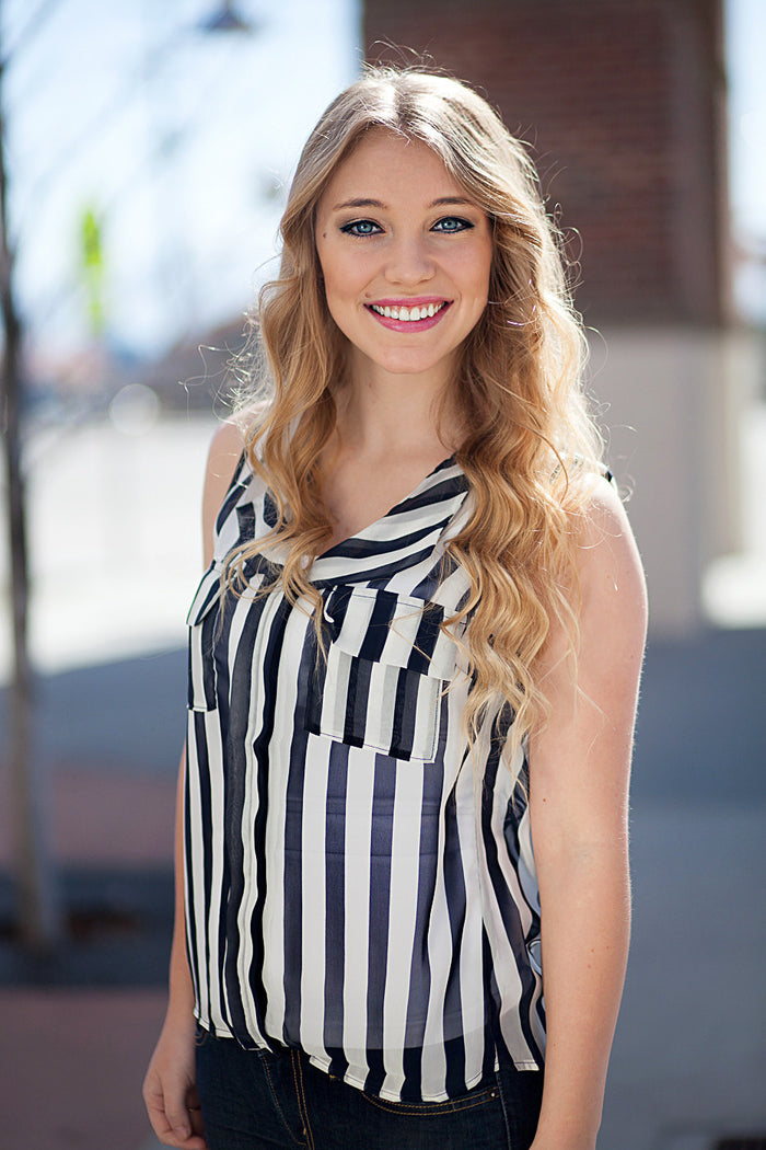 Macy Stripe Sleeveless Top Navy/Ivory