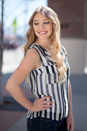 Macy Stripe Sleeveless Top Navy/Ivory