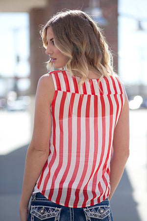 Macy Stripe Sleeveless Top Red/Ivory