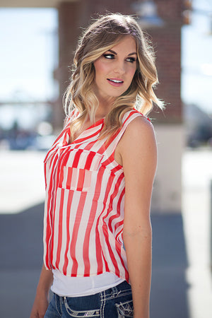 Macy Stripe Sleeveless Top Red/Ivory