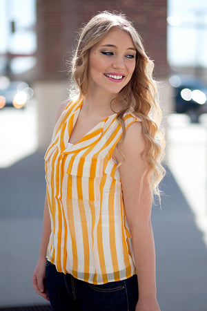 Macy Stripe Sleeveless Top Mustard/Ivory