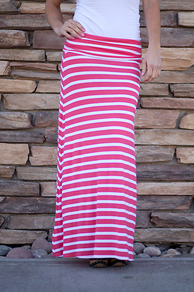 Striped Maxi Skirt - Coral/White