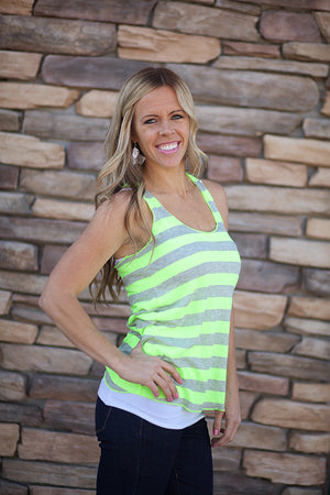 Raw Edged Racerback Tank - Neon Yellow/Heather Gray