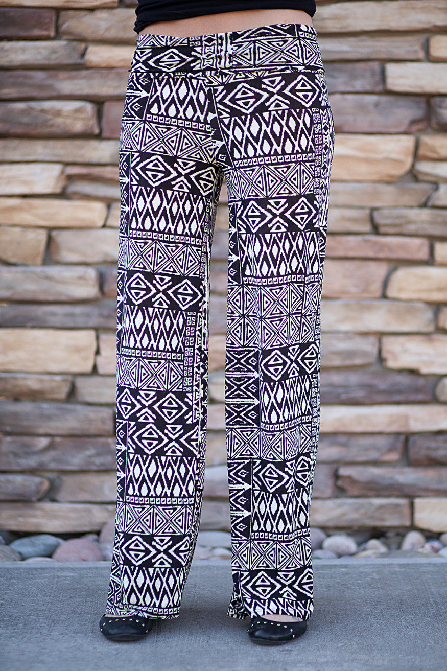 Palazzo Pants - Black/Tan Aztec