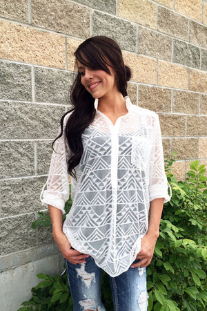 Quincy Semi-Sheer Mesh Blouse - White