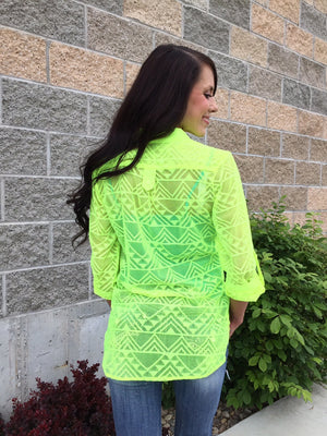 Quincy Semi-Sheer Mesh Blouse - Neon Yellow