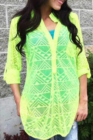 Quincy Semi-Sheer Mesh Blouse - Neon Yellow