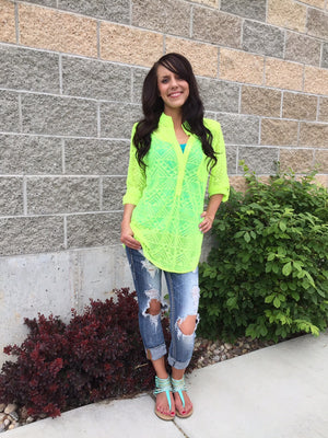 Quincy Semi-Sheer Mesh Blouse - Neon Yellow