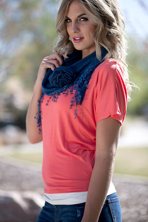 Scarf - Rosette Fringe Navy