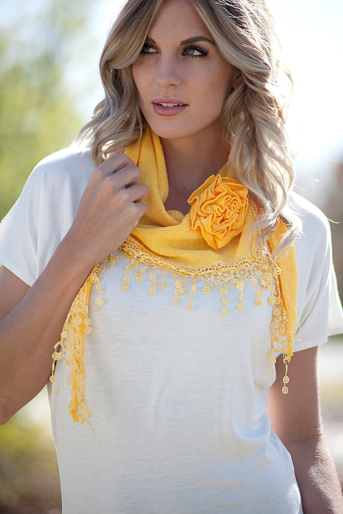 Scarf - Rosette Fringe Mustard