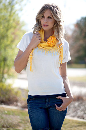 Scarf - Rosette Fringe Mustard