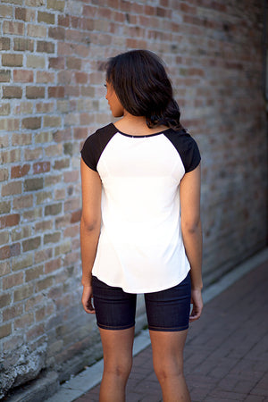 Short Sleeve Baseball Tee - Off White/Black