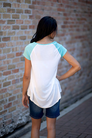 Short Sleeve Baseball Tee - Off White/Mint