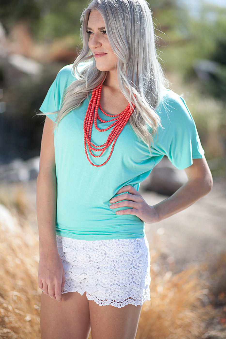 Short Sleeve Dolman Top - Mint