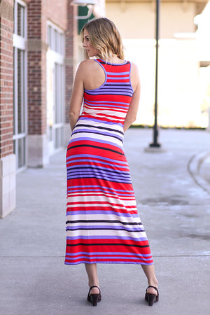 Sierra Striped Tank Dress - Purple/Red/Tan