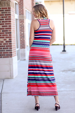 Sierra Striped Tank Dress - Red/Navy/Jade