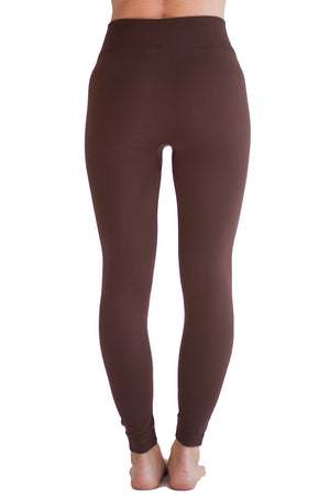 Solid Fleece Lined Leggings Brown