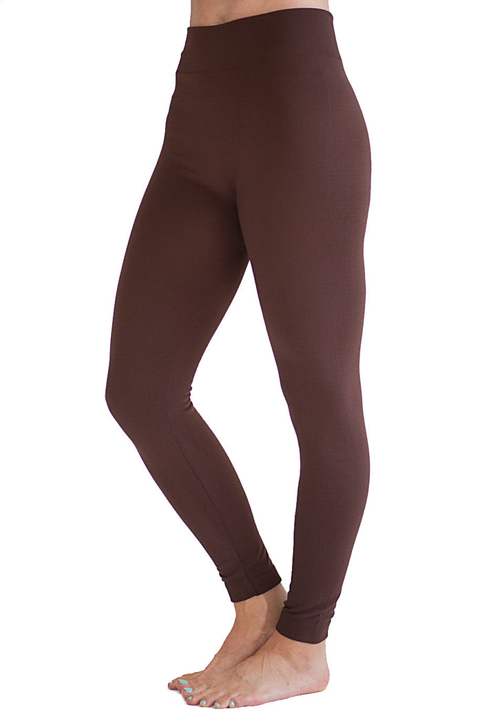 Solid Fleece Lined Leggings Brown