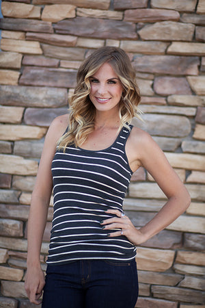 Striped Racerback Tank - Charcoal/Oatmeal