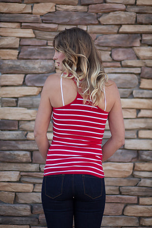 Striped Racerback Tank - Red/White