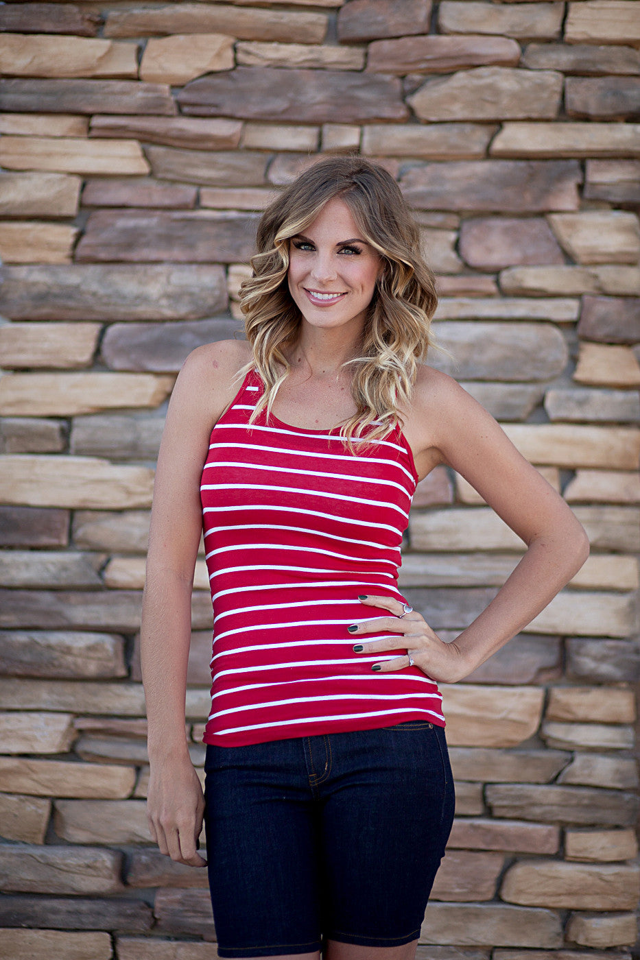 Striped Racerback Tank - Red/White