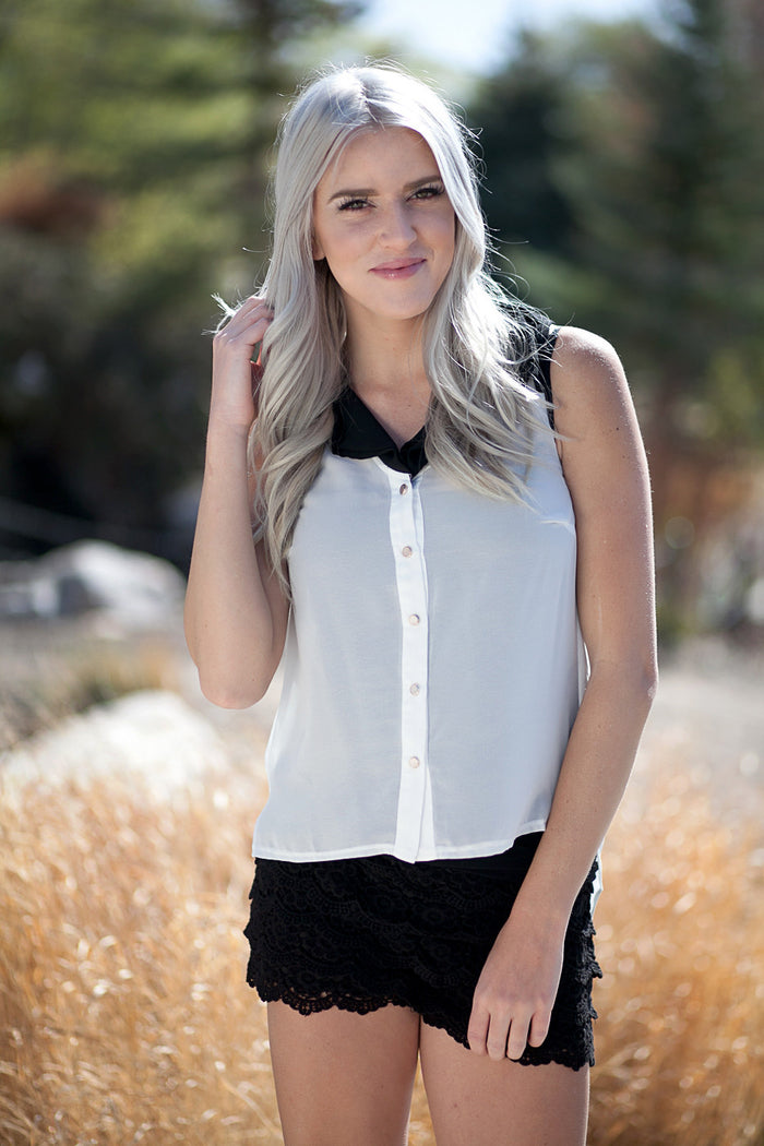 Sydney Sheer Sleeveless Top - Ivory/Black