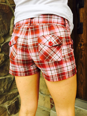 Tie Front Plaid Shorts Plum