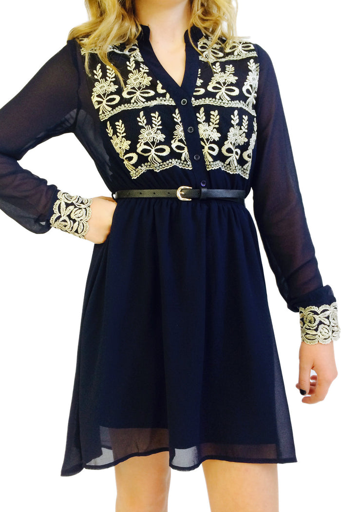 Chelise Embellished Party Dress Navy