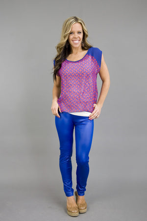 Leggings - Pleather Royal Blue