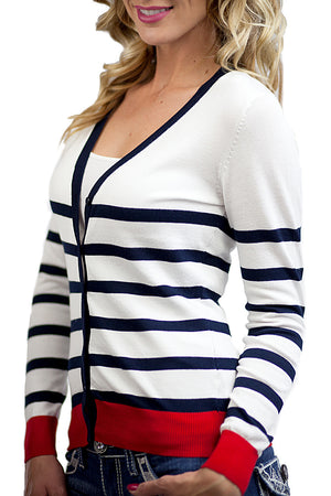 Emma Striped Cardigan White