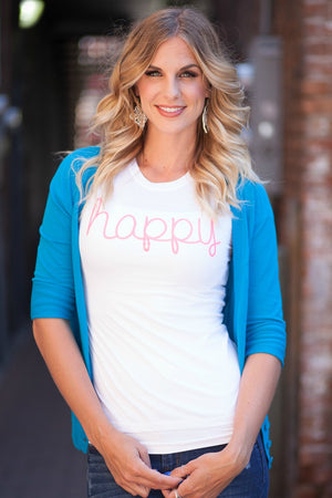 Happy Tee - Neon Pink