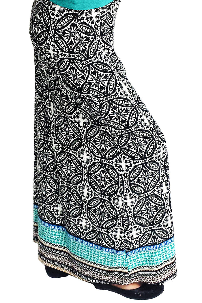 Kaleidoscope Maxi Skirt Black/Jade