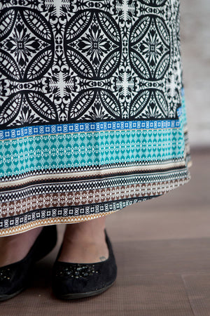 Ornate Patterned Maxi Skirt Turquoise