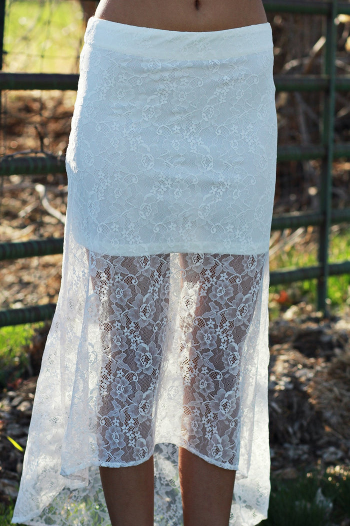 Lovely Lace High Low Skirt Ivory