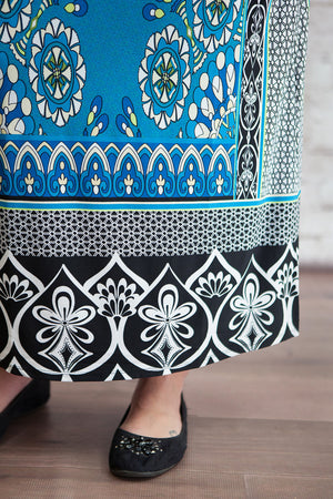 Ornate Patterned Maxi Skirt Turquoise