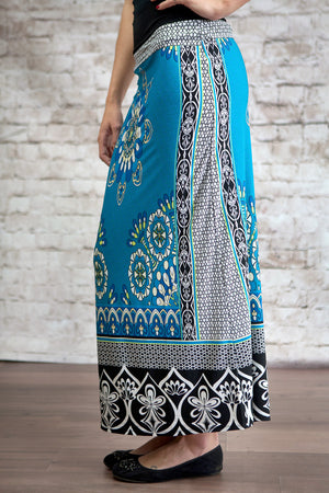 Ornate Patterned Maxi Skirt Turquoise