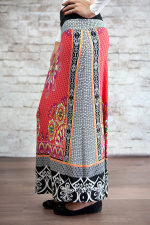 Ornate Patterned Maxi Skirt Red