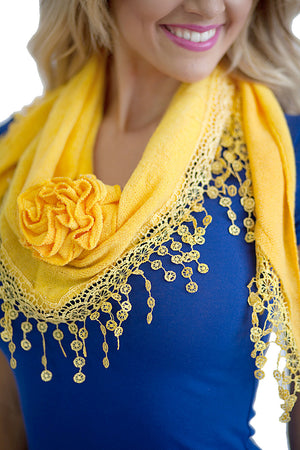 Scarf - Rosette Fringe Mustard