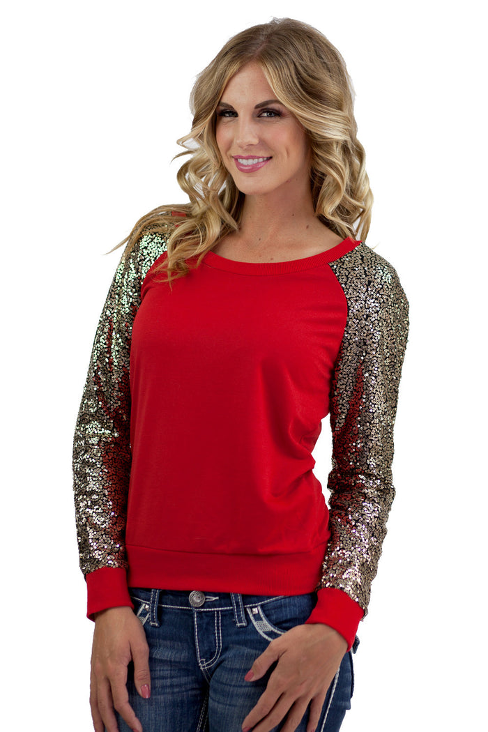 Sequins Sleeve Top Red