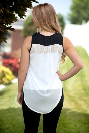 Sydney Sheer Sleeveless Top - Ivory/Black