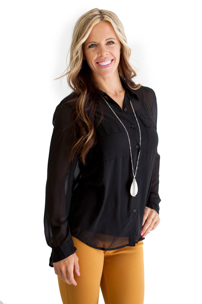 Sheer High-Low Blouse Black