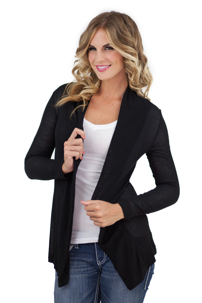 Solid Long Sleeve Open Cardigan Black