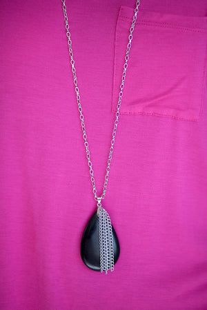 Teardrop Stone Necklace Silver