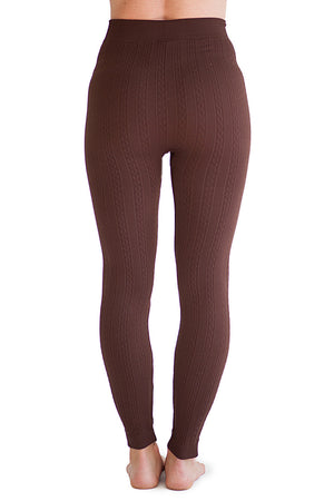 Textured Fleece Lined Leggings Brown