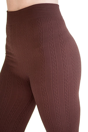 Textured Fleece Lined Leggings Brown