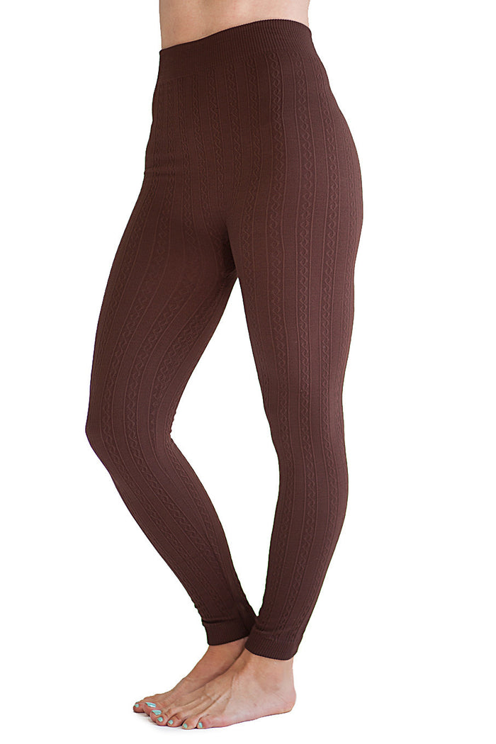 Textured Fleece Lined Leggings Brown