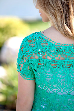 Lace Crochet Fringe Top Green